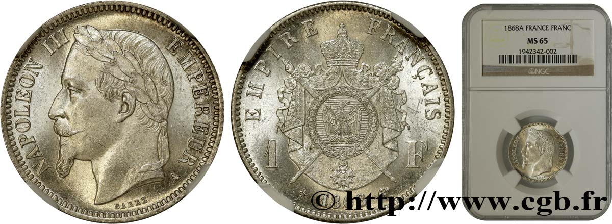 1 franc Napoléon III, tête laurée 1868 Paris F.215/10 FDC65 PCGS