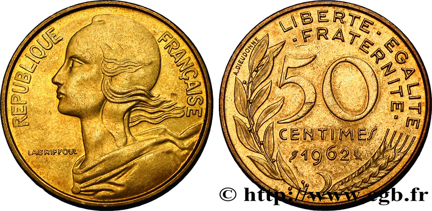 50 centimes Marianne, col à trois plis 1962 Paris F.197/2 TTB54 