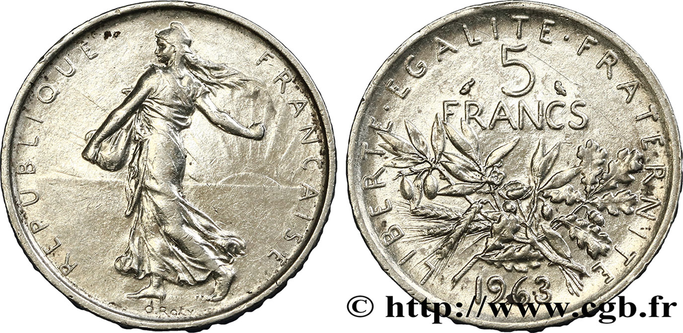 5 francs Semeuse, argent 1963 Paris F.340/7 VZ55 