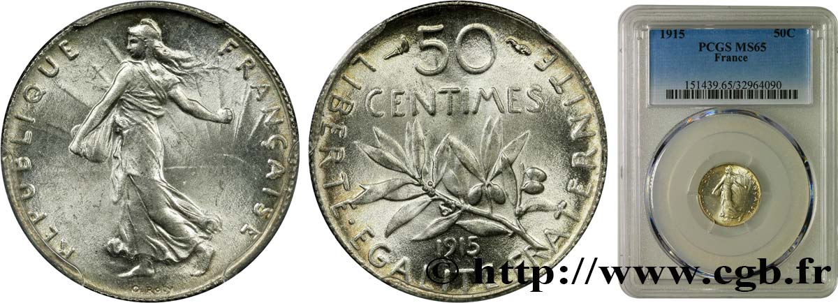 50 centimes Semeuse 1915 Paris F.190/22 FDC65 PCGS