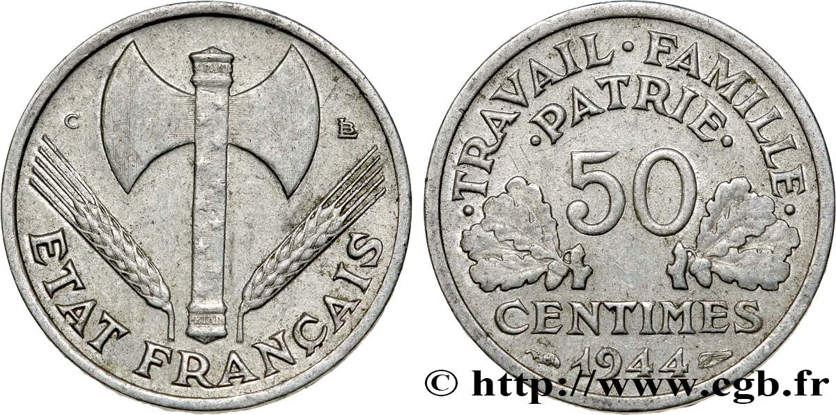 50 centimes Francisque, légère 1944 Castelsarrasin F.196/6 SS45 