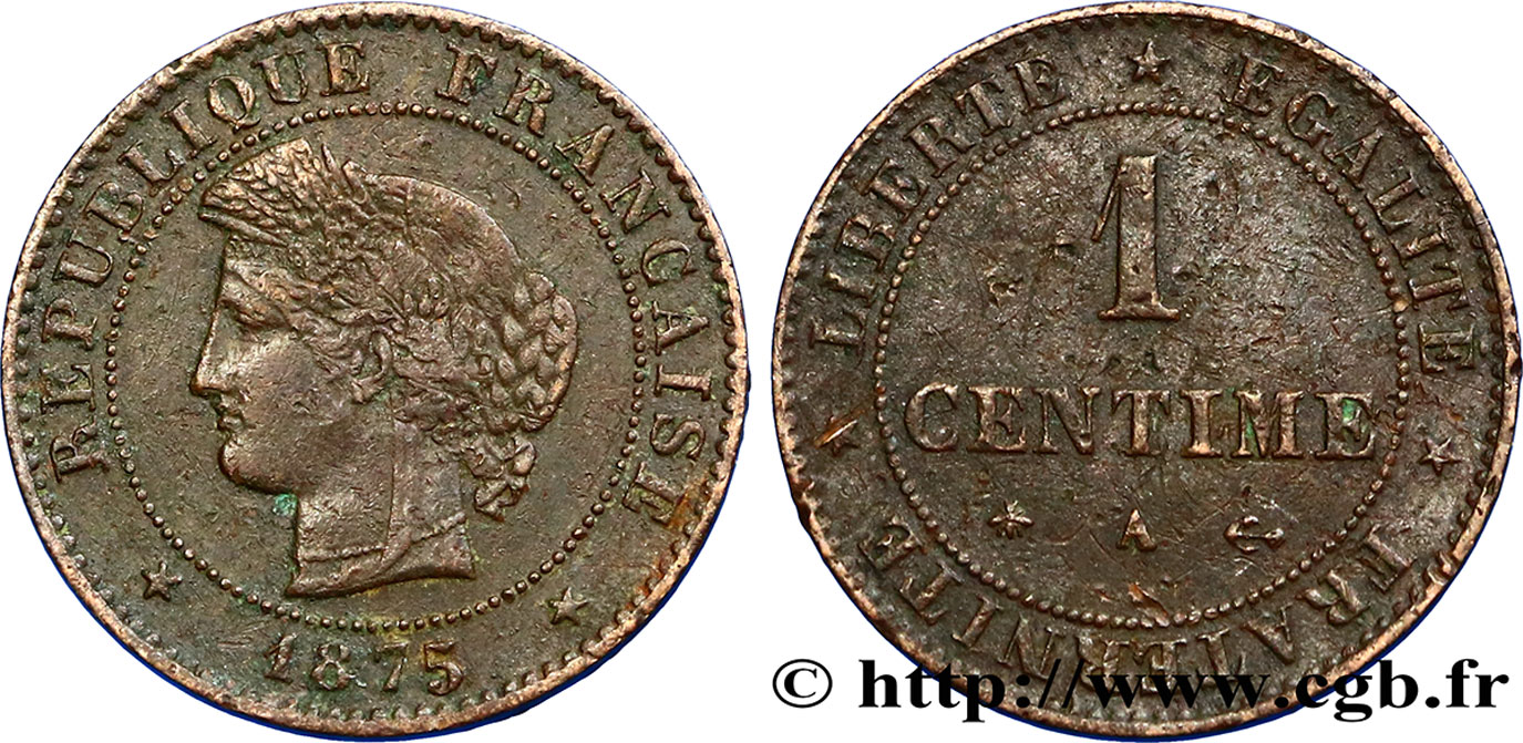 1 centime Cérès 1875 Paris F.104/4 TB35 