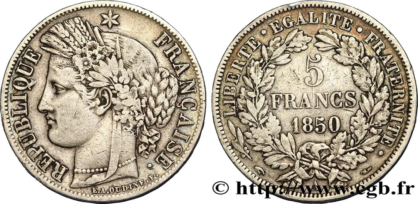 5 francs Cérès, IIe République 1850 Paris F.327/4 BC28 