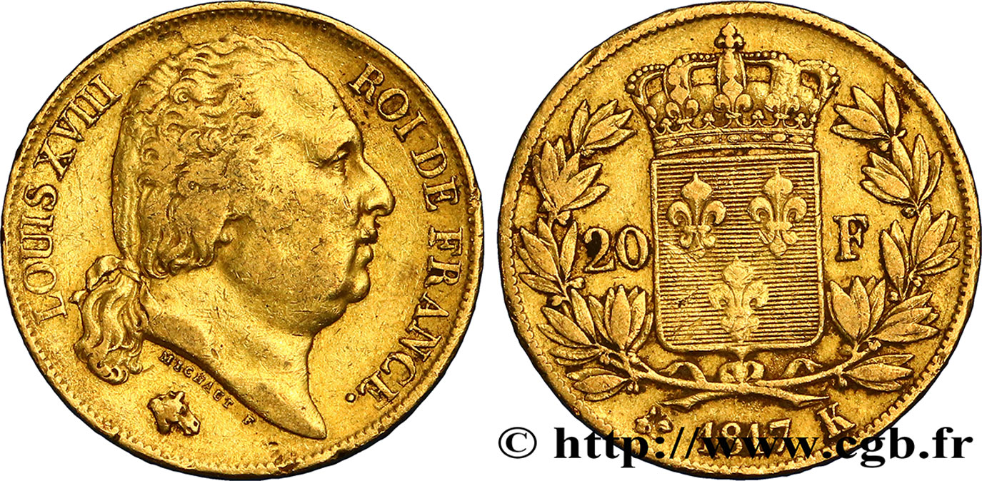 20 francs or Louis XVIII, tête nue 1817 Bordeaux F.519/6 BB40 