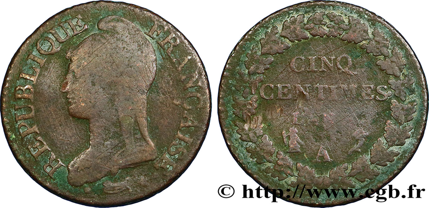 Cinq centimes Dupré, grand module 1797 Paris F.115/1 S15 