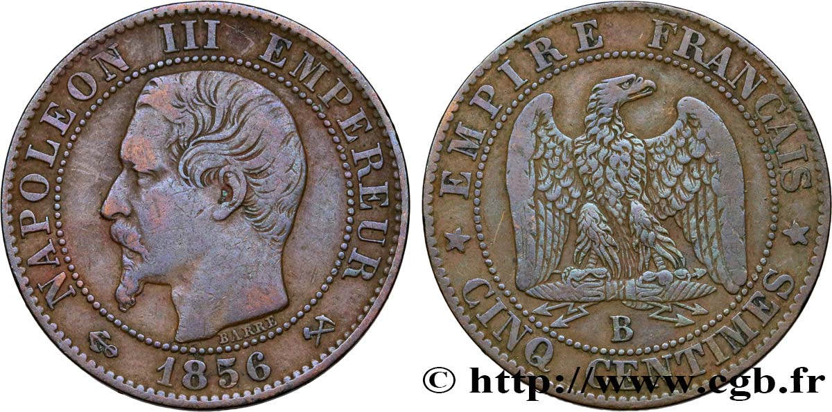 Cinq centimes Napoléon III, tête nue 1856 Rouen F.116/31 S25 