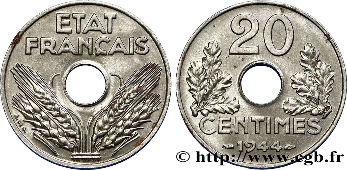 20 centimes fer 1944  F.154/3 VZ+ 