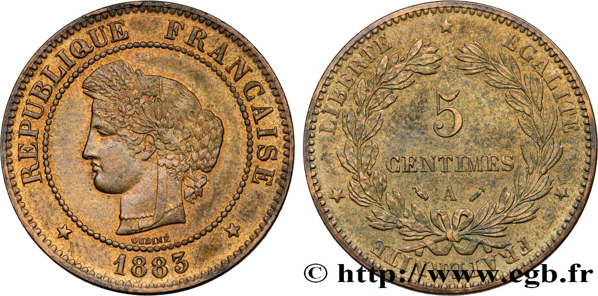 5 centimes Cérès 1883 Paris F.118/24 var. BB40 