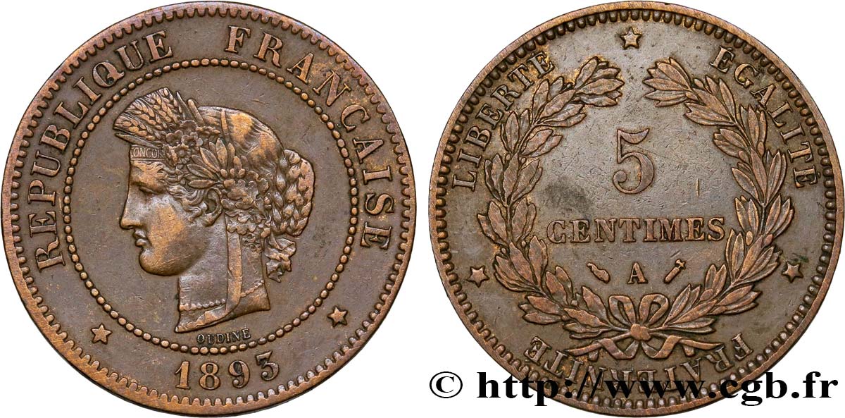 5 centimes Cérès 1893 Paris F.118/35 TTB40 