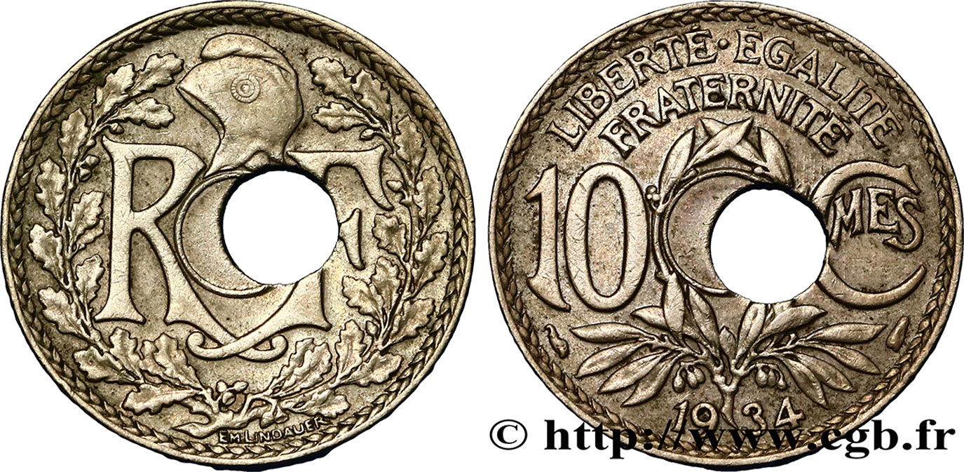 10 centimes Lindauer, perforation décentrée 1934  F.138/21 var. MBC48 