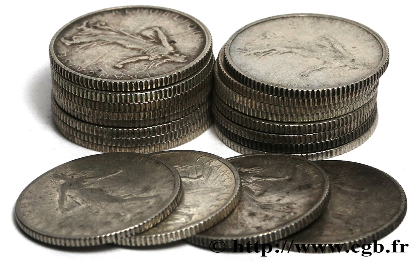 Lot de 20 pièces de 1 francs Semeuse, argent - - F.217/- BC/MBC 