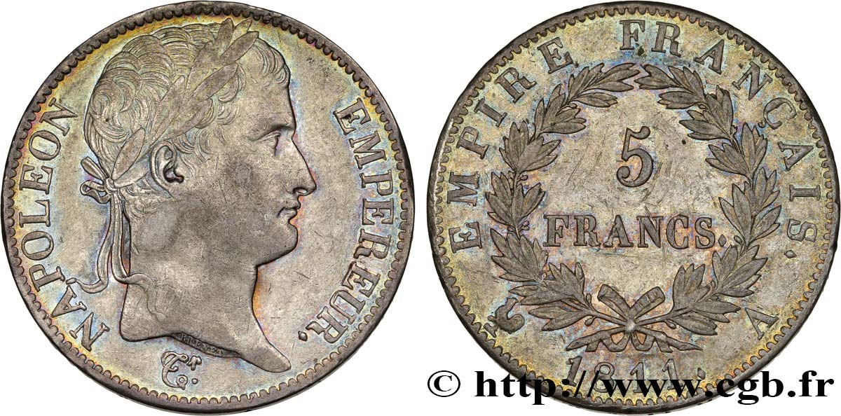 5 francs Napoléon Empereur, Empire français 1811 Paris F.307/27 AU50 
