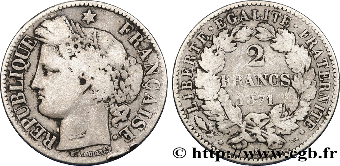 2 francs Cérès, avec légende 1871 Bordeaux F.265/7 VF30 