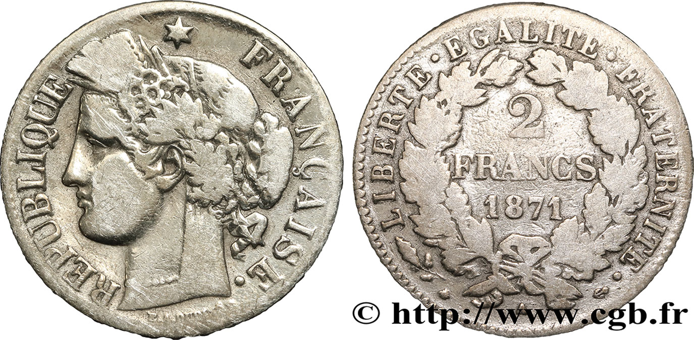 2 francs Cérès, avec légende 1871 Paris F.265/5 B10 