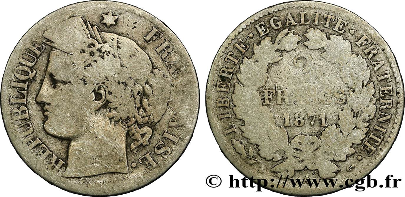 2 francs Cérès, avec légende 1871 Paris F.265/4 SGE10 