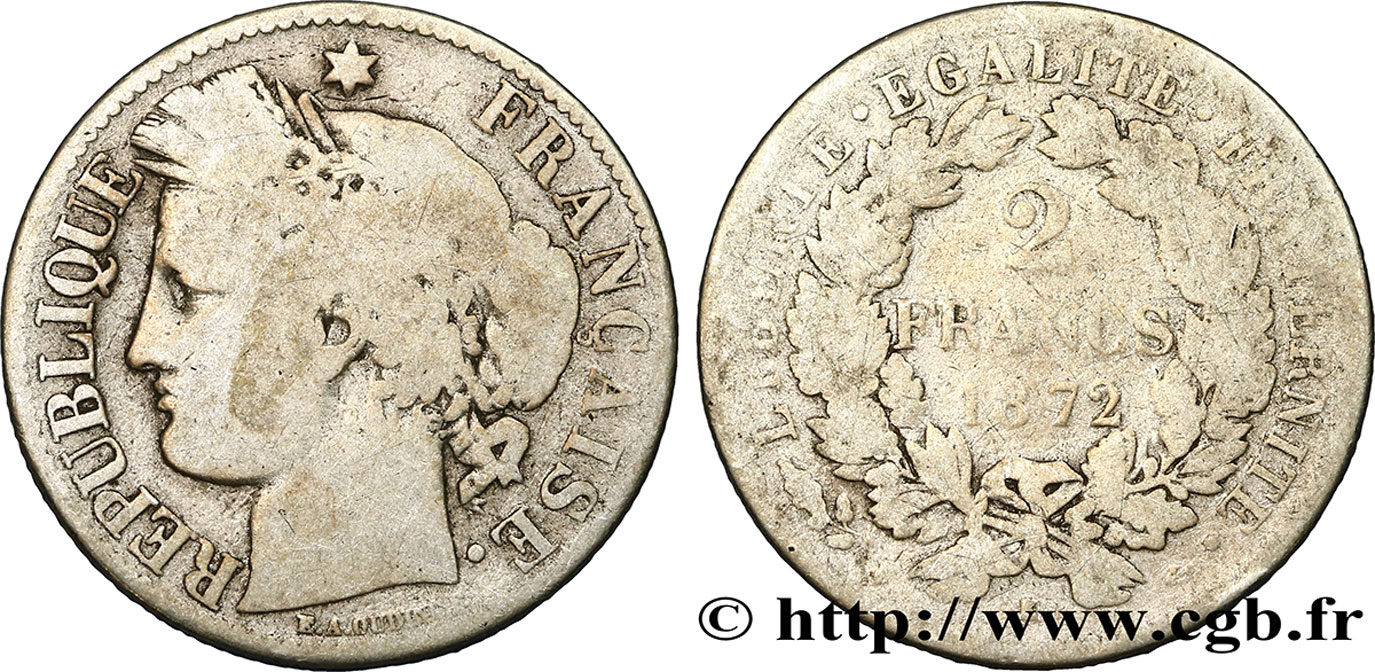2 francs Cérès, avec légende 1872 Bordeaux F.265/9 B8 