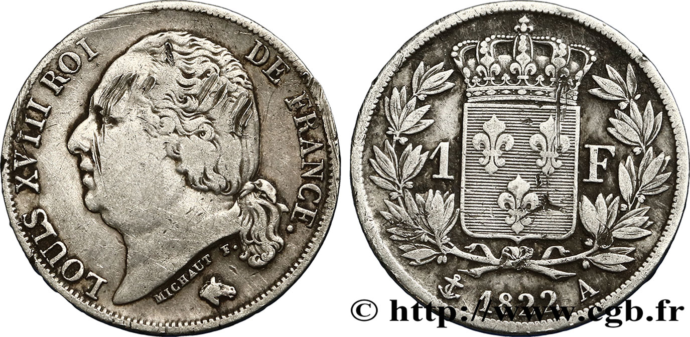 1 franc Louis XVIII 1822 Paris F.206/40 S30 