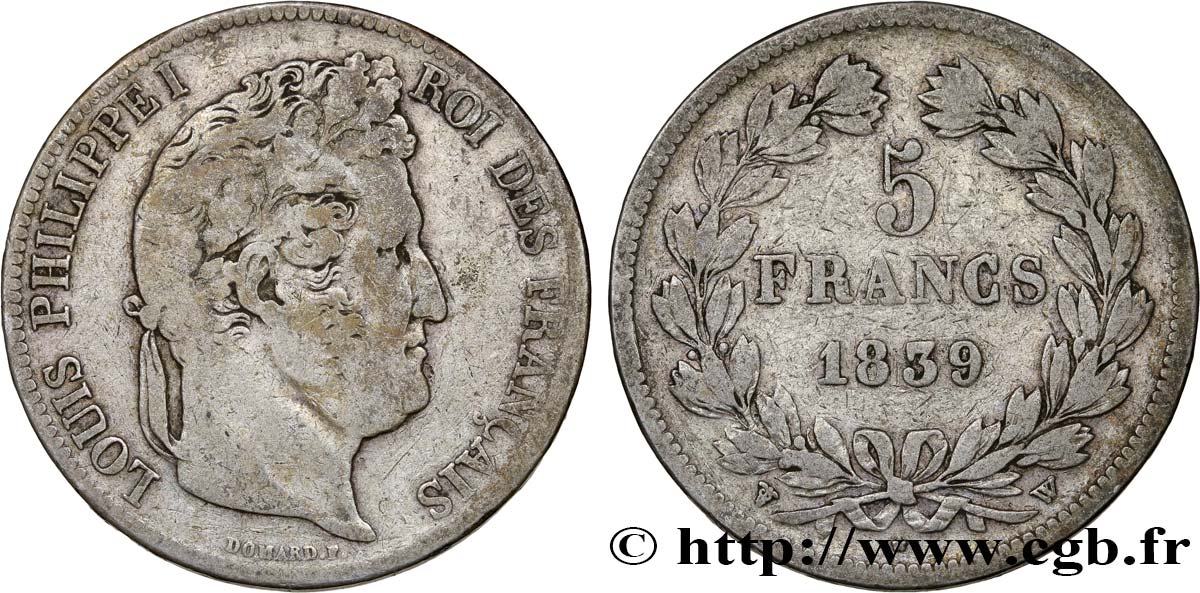 5 francs IIe type Domard 1839 Lille F.324/82 TB20 