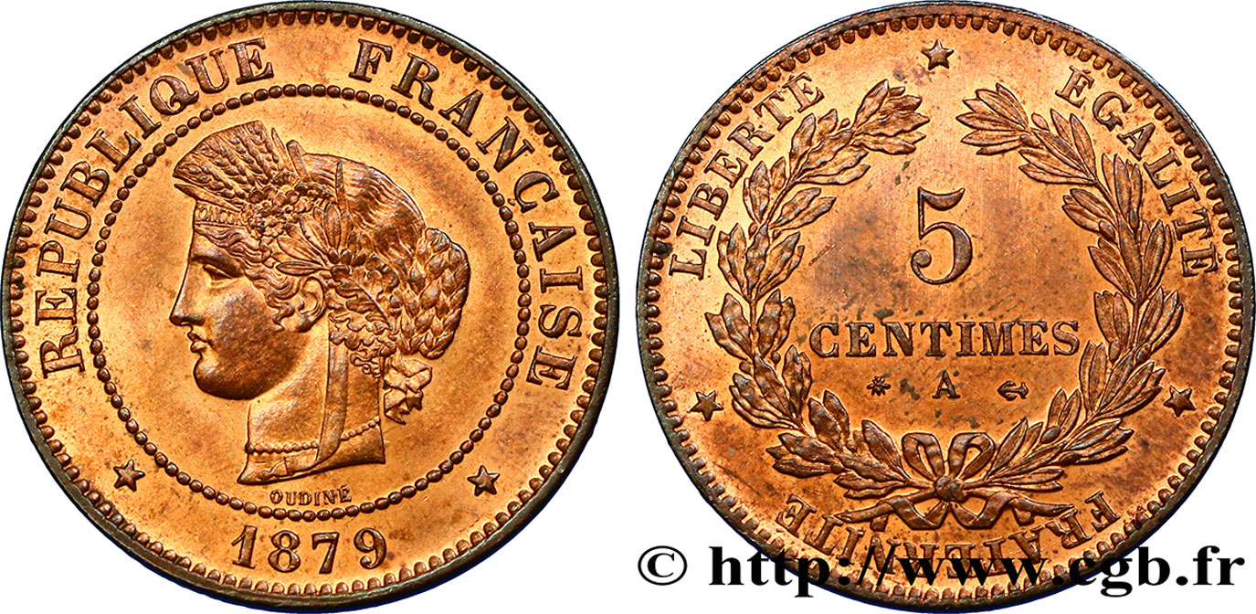 5 centimes Cérès 1879 Paris F.118/20 SPL62 