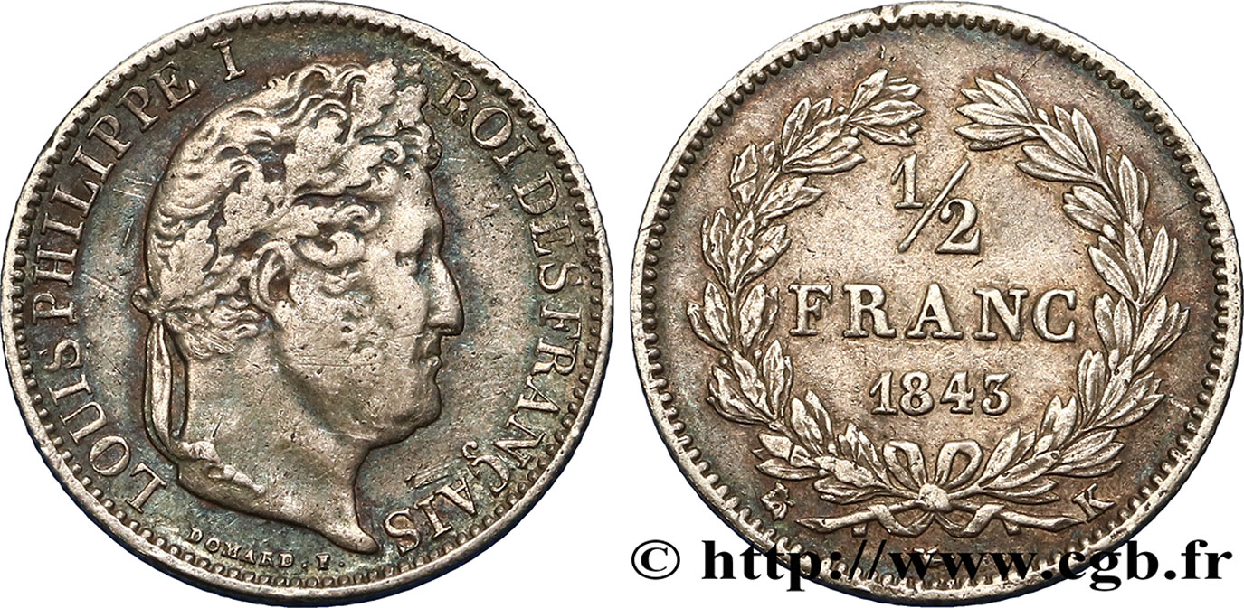 1/2 franc Louis-Philippe 1843 Bordeaux F.182/101 SS45 
