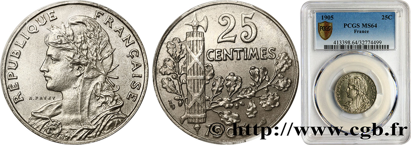 25 centimes Patey, 2e type 1905  F.169/3 SPL64 PCGS