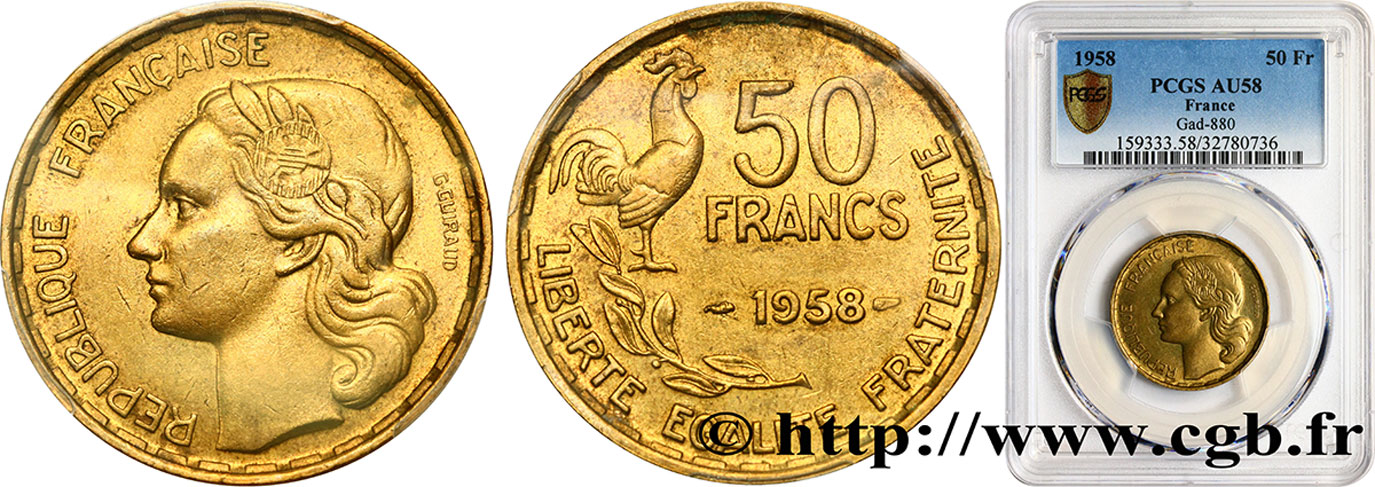 50 francs Guiraud 1958  F.425/14 AU58 PCGS