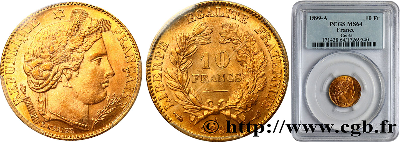 10 francs or Cérès, Troisième République 1899 Paris F.508/5 SC64 PCGS