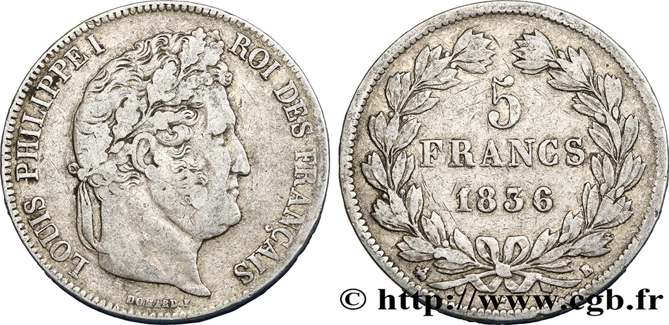  5 francs IIe type Domard 1836 Rouen F.324/54 BC25 