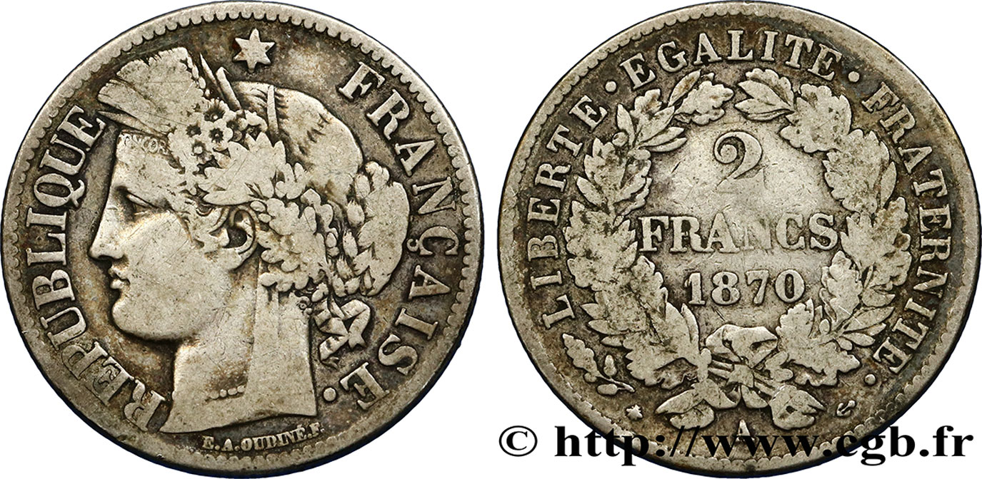 2 francs Cérès, avec légende 1870 Paris F.265/4 B10 