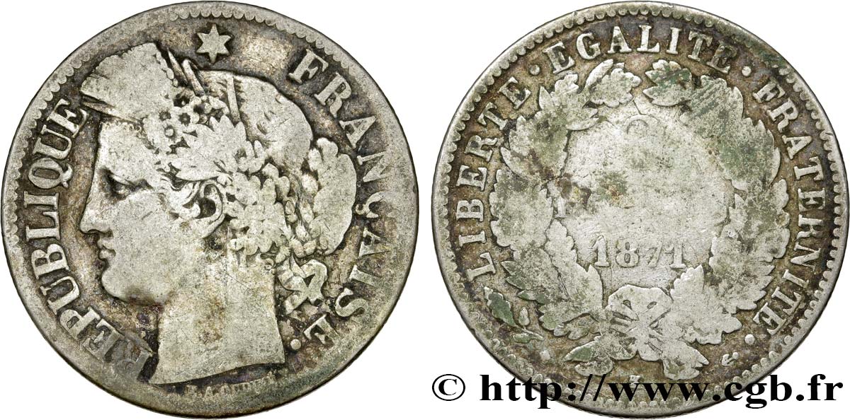 2 francs Cérès, avec légende 1871 Bordeaux F.265/7 var. B8 