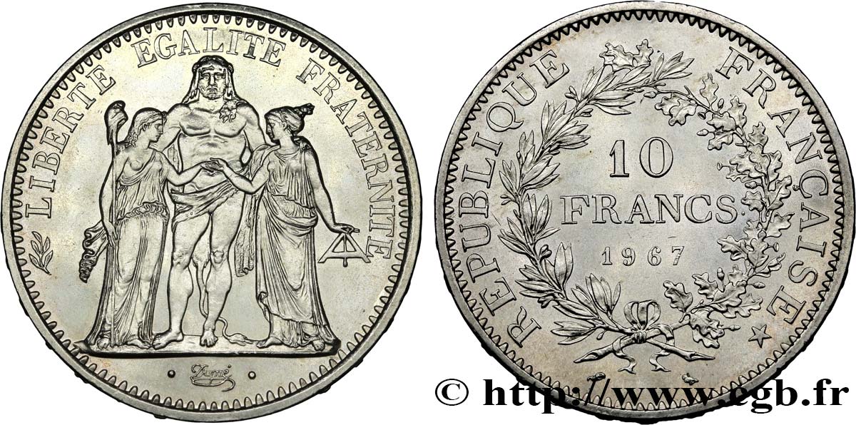 10 francs Hercule, accent sur le E de REPUBLIQUE 1967  F.364/6 VZ60 