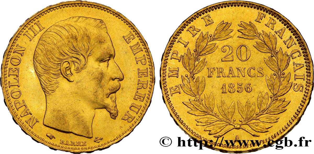 20 francs or Napoléon III, tête nue 1856 Paris F.531/9 BB50 