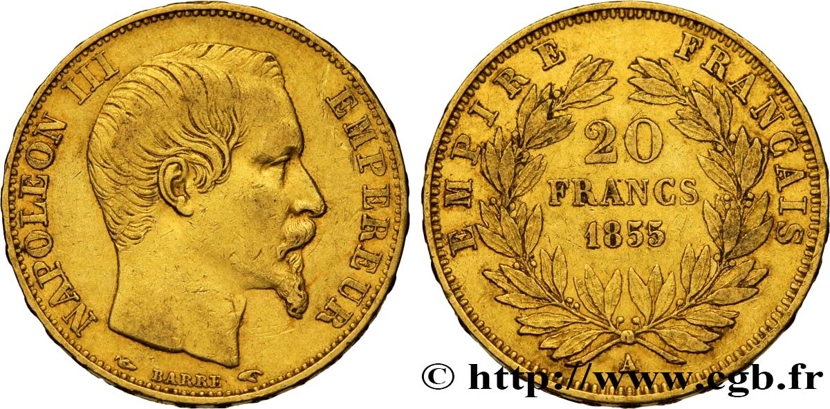 20 francs or Napoléon III, tête nue 1855 Paris F.531/3 SS45 