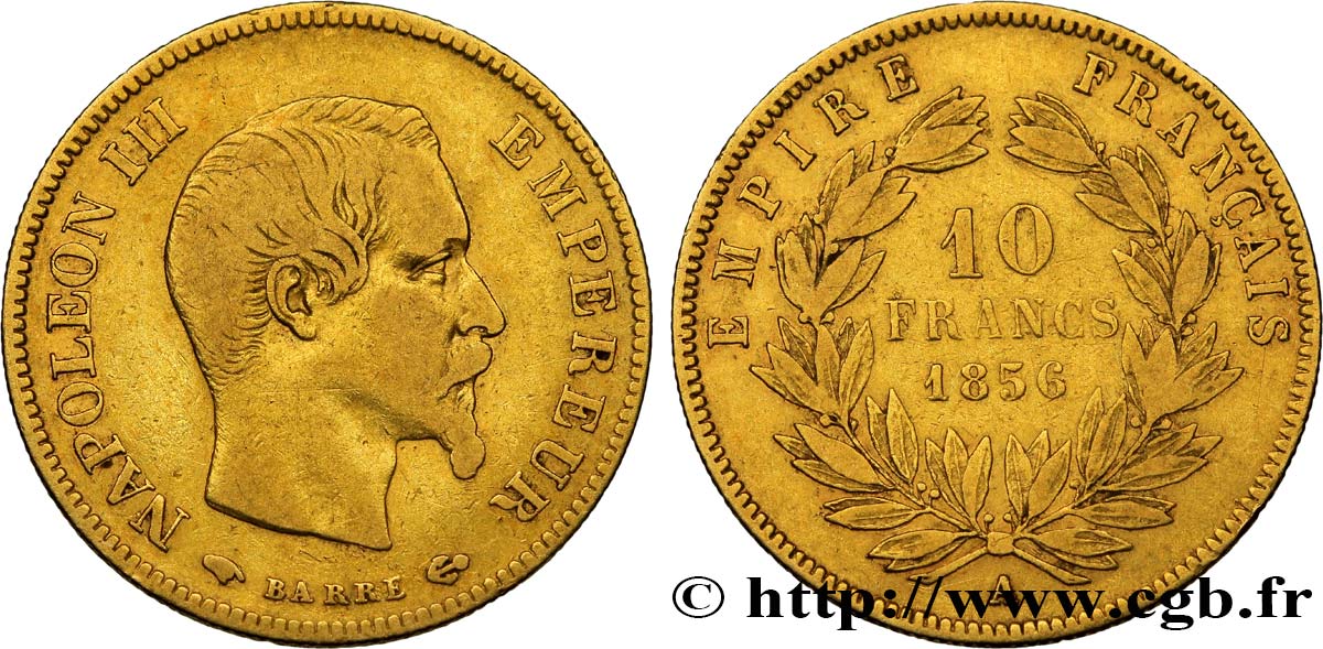 10 francs or Napoléon III, tête nue 1856 Paris F.506/3 TB35 
