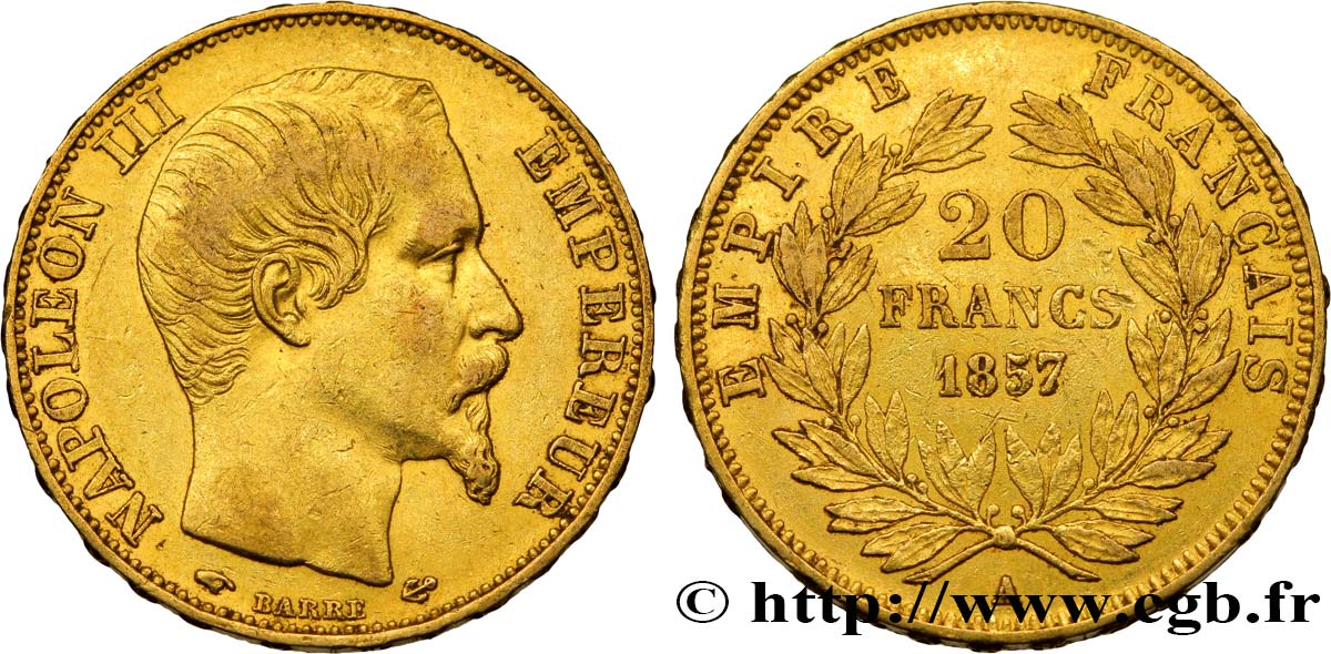 20 francs or Napoléon III, tête nue 1857 Paris F.531/12 BB42 