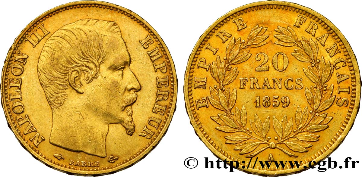 20 francs or Napoléon III, tête nue 1859 Paris F.531/15 MBC48 