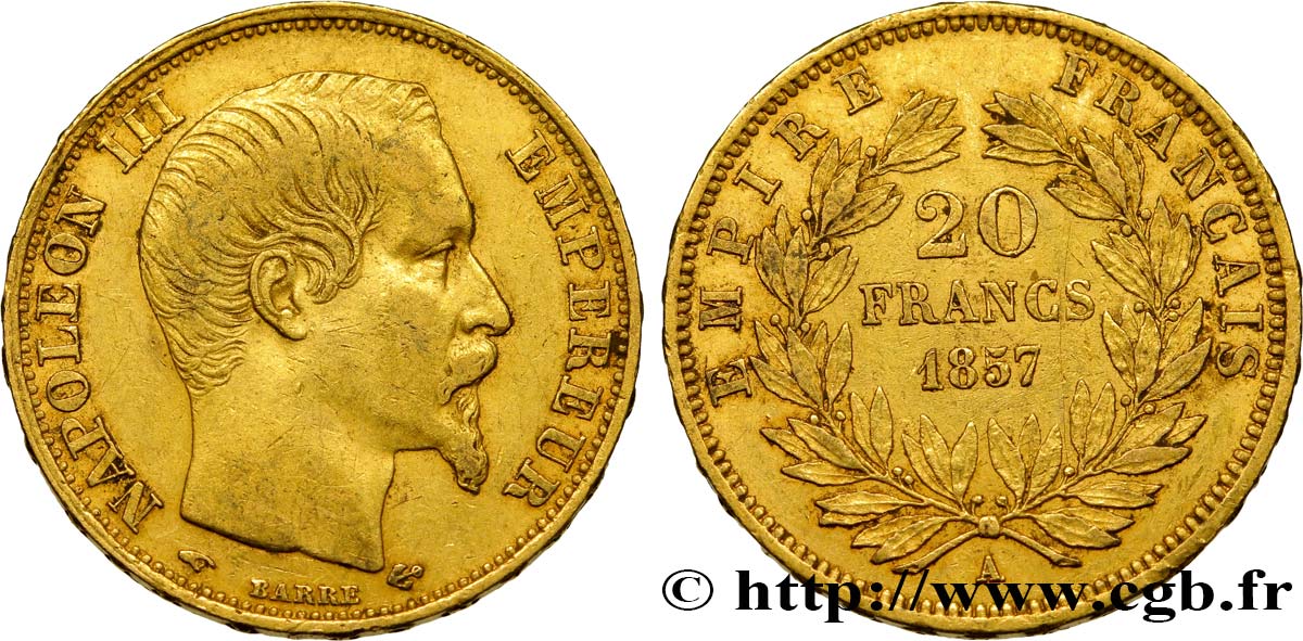 20 francs or Napoléon III, tête nue 1857 Paris F.531/12 TB35 