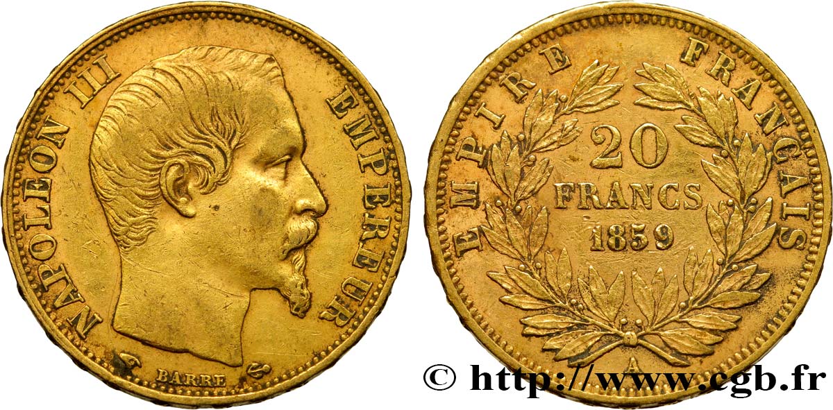 20 francs or Napoléon III, tête nue 1859 Paris F.531/15 MBC40 