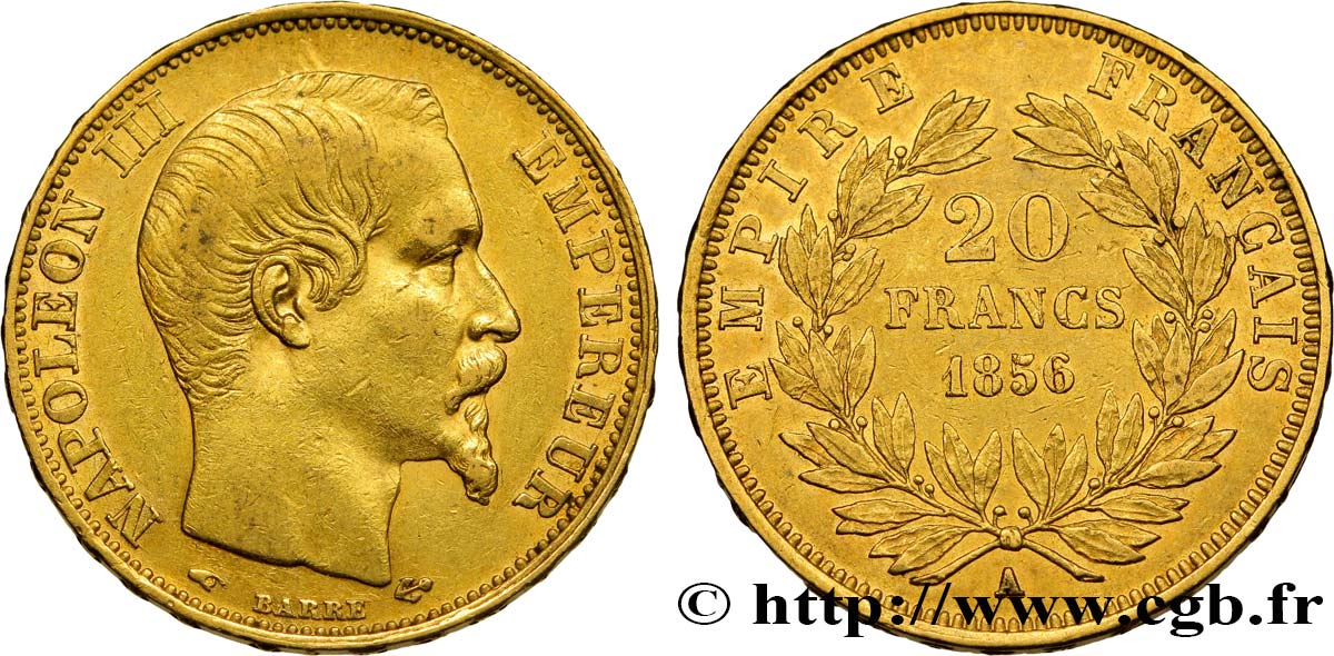 20 francs or Napoléon III, tête nue 1856 Paris F.531/9 XF45 