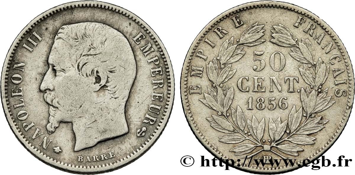 50 centimes Napoléon III, tête nue 1856 Strasbourg F.187/6 MB30 