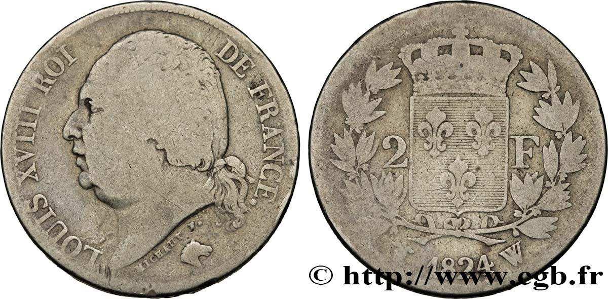 2 francs Louis XVIII 1824 Lille F.257/62 VG10 