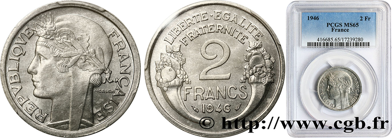 2 francs Morlon, aluminium 1946  F.269/8 FDC65 PCGS