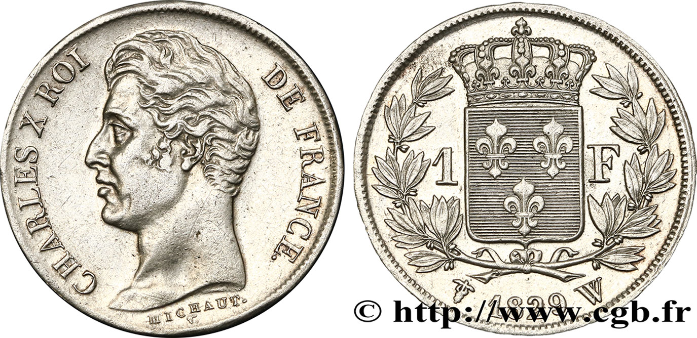 1 franc Charles X, matrice du revers à quatre feuilles 1829 Lille F.207A/25 AU54 