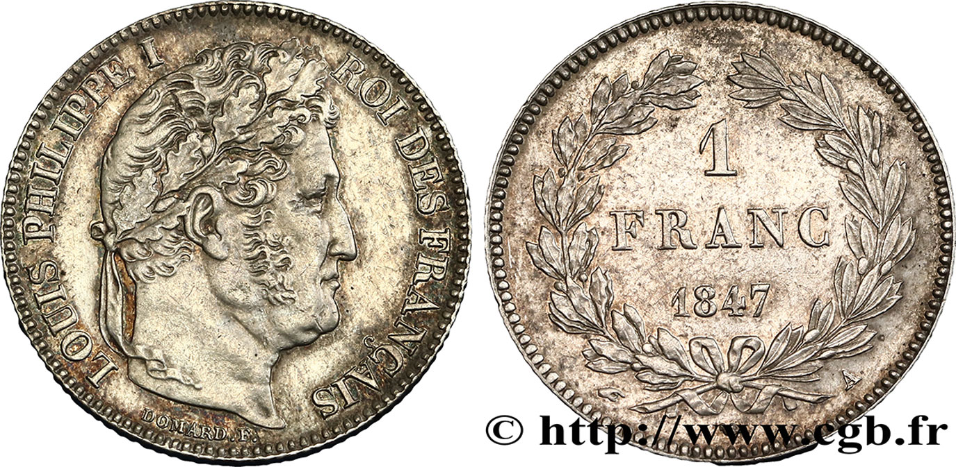 1 franc Louis-Philippe, couronne de chêne 1847 Paris F.210/110 MBC52 