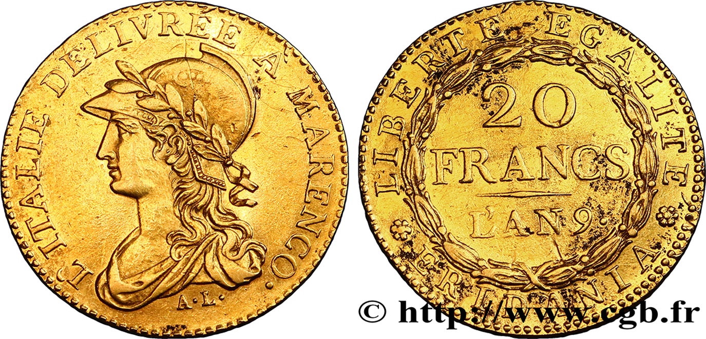 20 francs Marengo 1801 Turin VG.842  TTB+ 