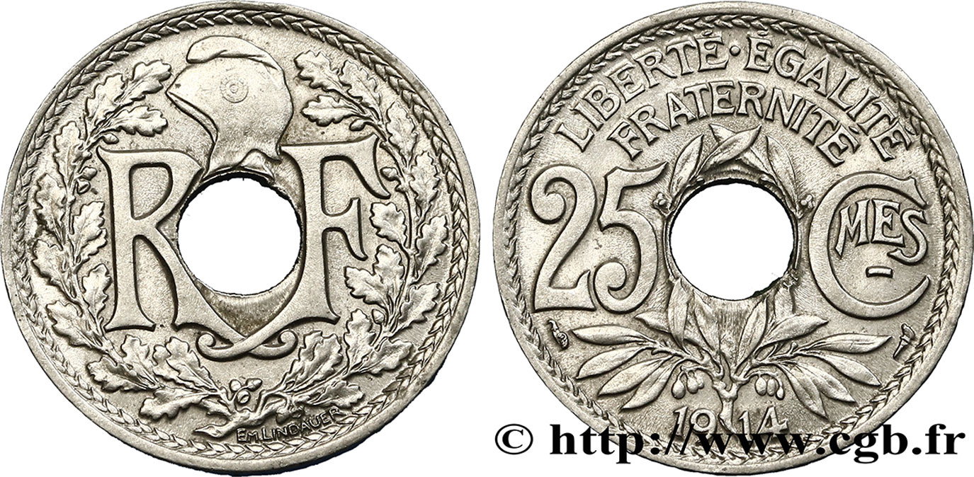 25 centimes Lindauer, Cmes souligné 1914  F.170/2 MS63 