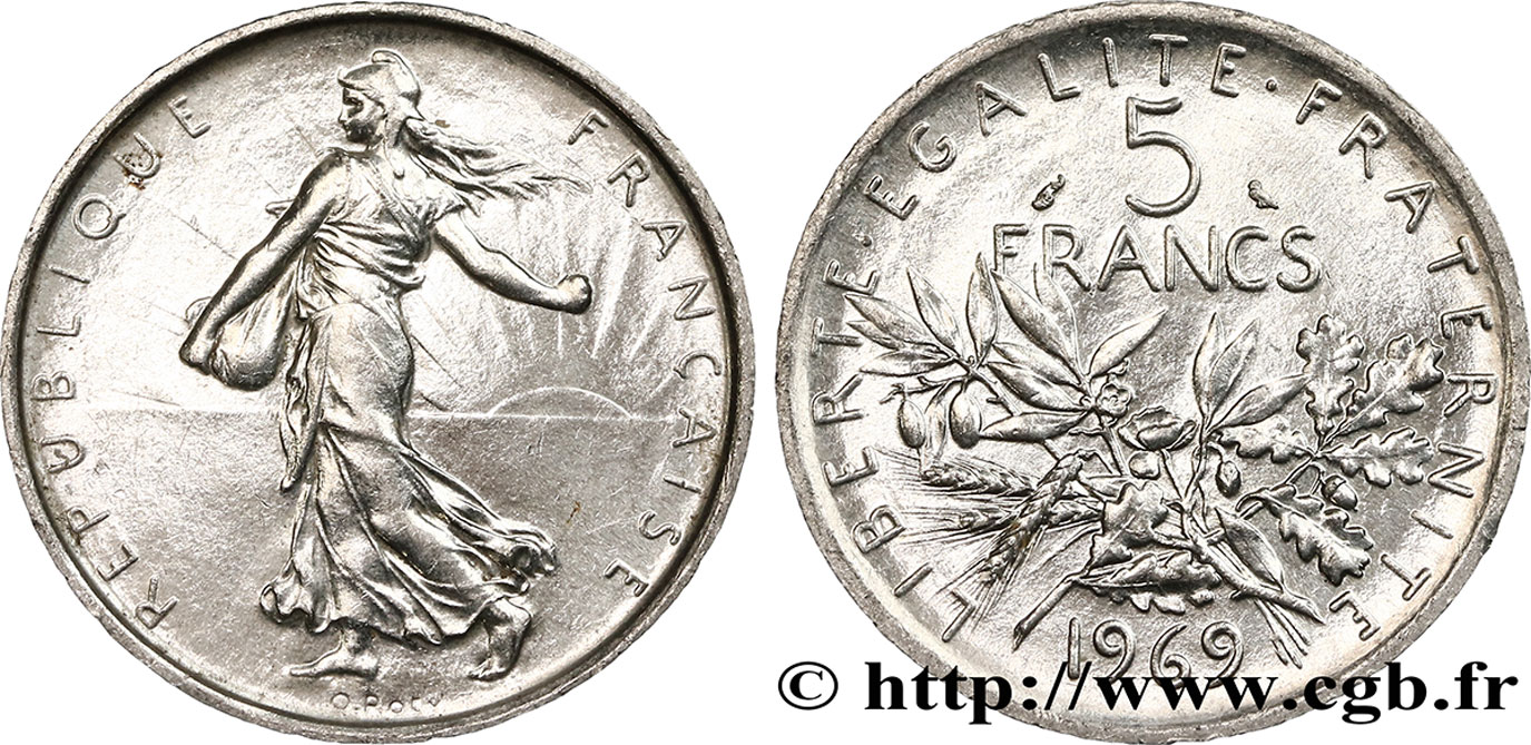 5 francs Semeuse, argent 1969 Paris F.340/13 SPL63 