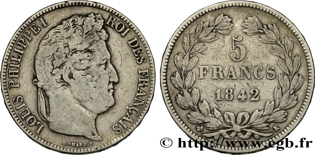 5 francs IIe type Domard 1842 Bordeaux F.324/98 TB25 