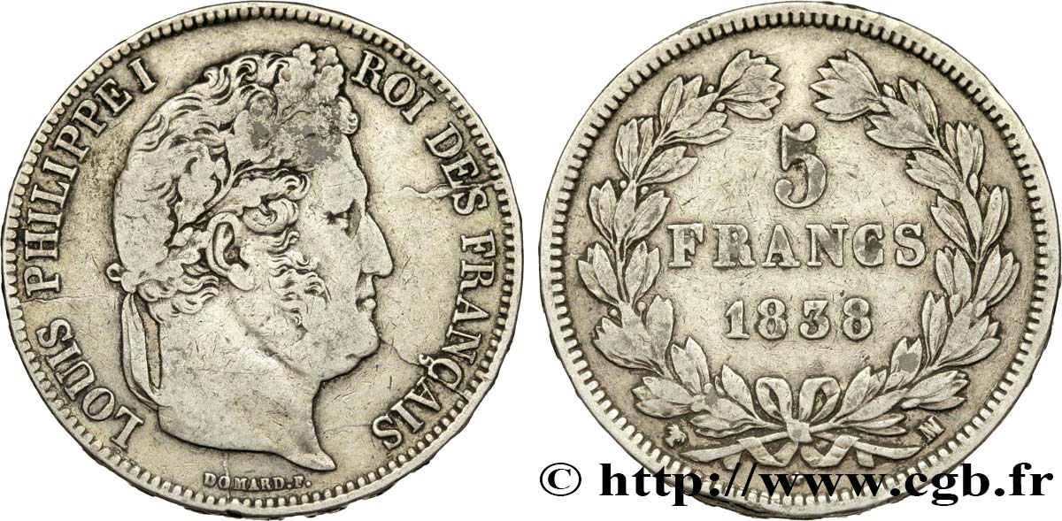 5 francs IIe type Domard 1838 Marseille F.324/73 TB30 