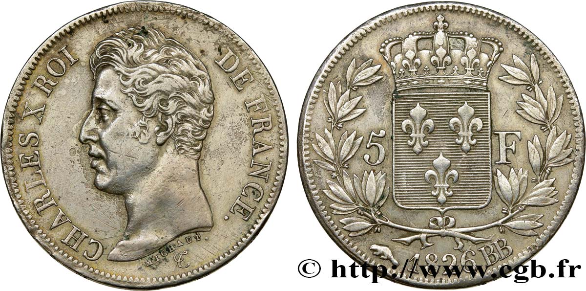 5 francs Charles X, 1er type 1826 Strasbourg F.310/17 TTB48 
